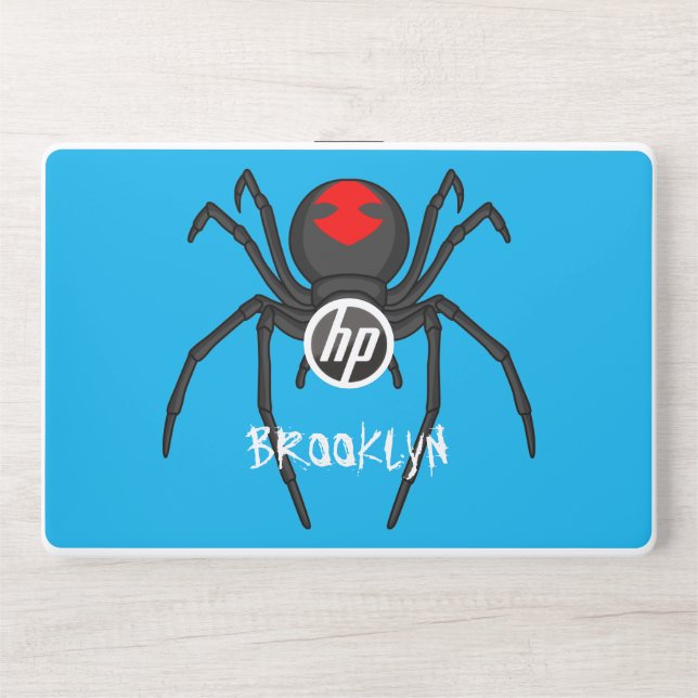 Scary black widow spider cartoon illustration  HP laptop skin (Front)