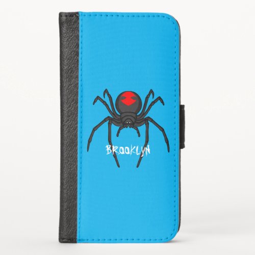 Scary black widow spider cartoon illustration iPhone x wallet case