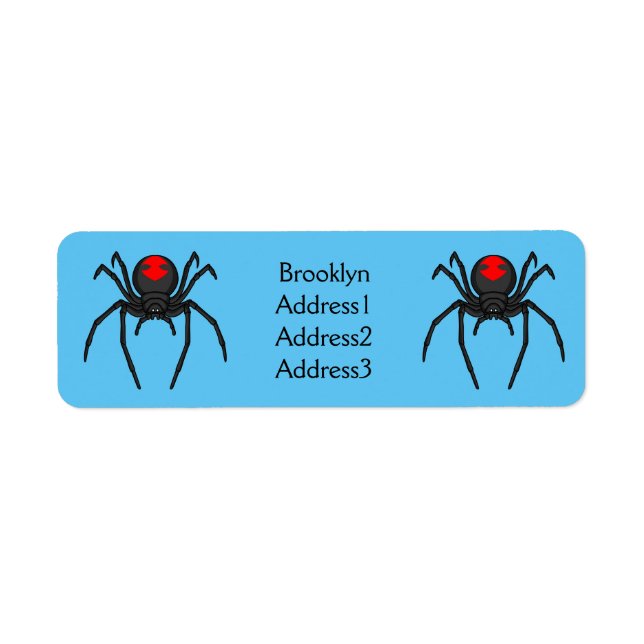 Scary black widow spider cartoon illustration label (Front)