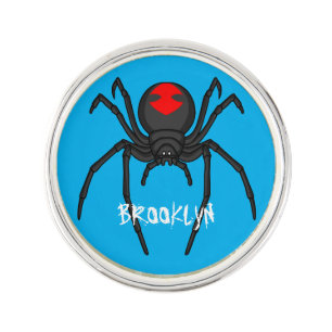 Scary black widow spider cartoon illustration lapel pin