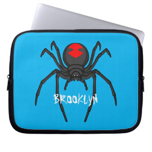 Scary black widow spider cartoon illustration laptop sleeve