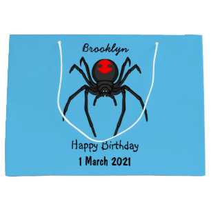 Scary black widow spider cartoon illustration large gift bag