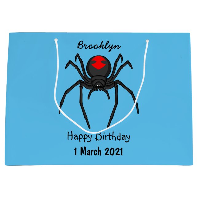 Scary black widow spider cartoon illustration large gift bag (Front)