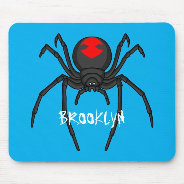 Scary black widow spider cartoon illustration mouse pad (Front)