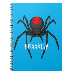 Scary black widow spider cartoon illustration notebook