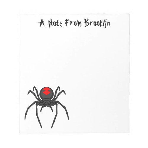 Scary black widow spider cartoon illustration notepad