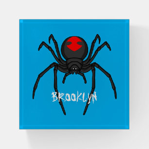 Scary black widow spider cartoon illustration paperweight