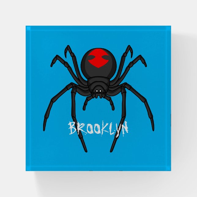 Scary black widow spider cartoon illustration paperweight (Front)