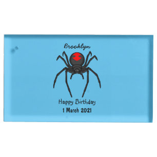 Scary black widow spider cartoon illustration place card holder