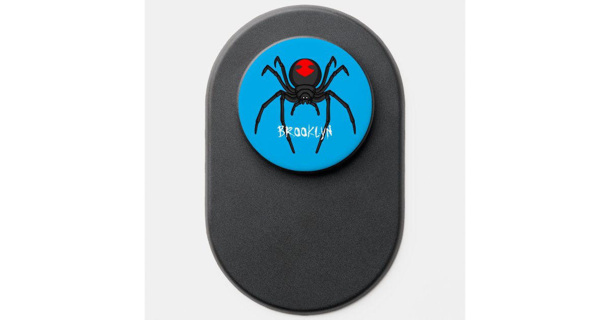 Scary black widow spider cartoon illustration PopSocket | Zazzle