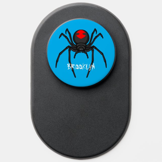Scary black widow spider cartoon illustration PopSocket (Popsocket)