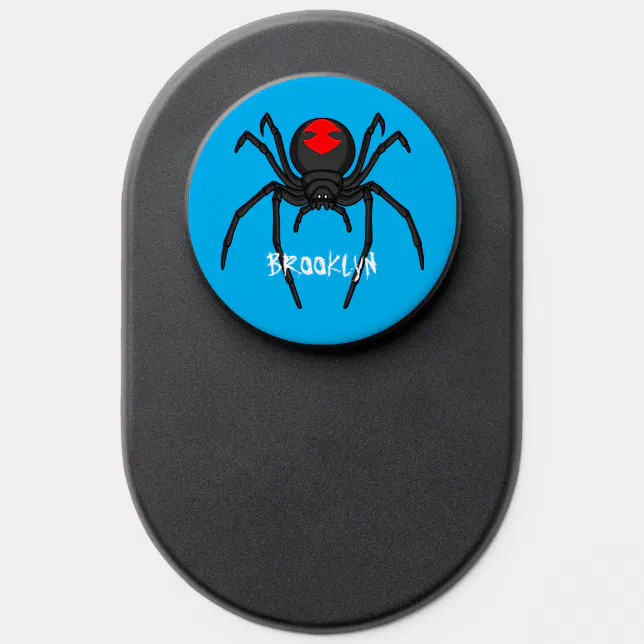 Scary black widow spider cartoon illustration PopSocket | Zazzle