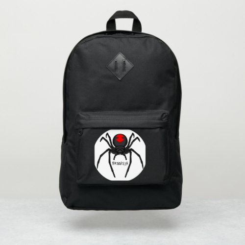 Scary black widow spider cartoon illustration port authority backpack