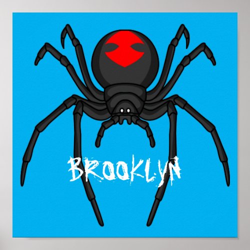 Scary black widow spider cartoon illustration poster