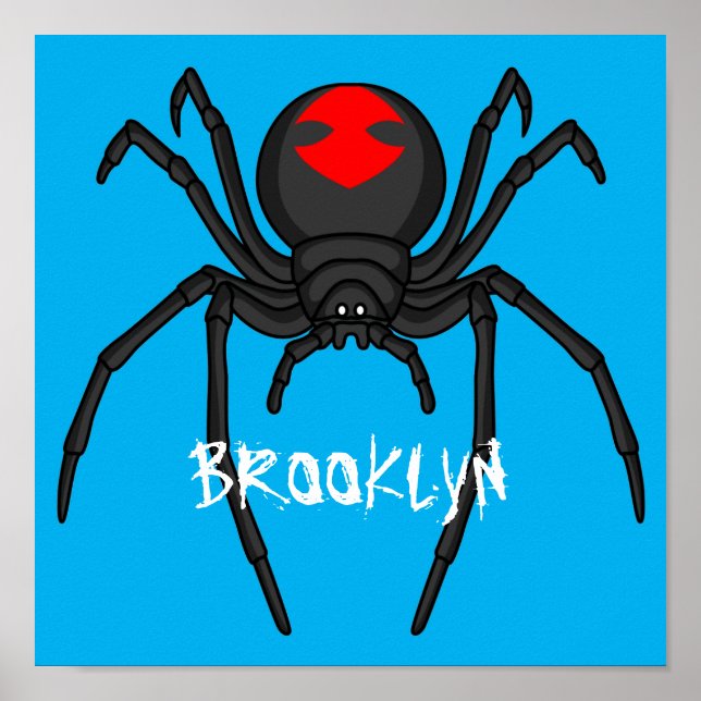 Scary black widow spider cartoon illustration poster (Front)