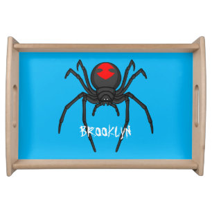 Scary black widow spider cartoon illustration serving tray