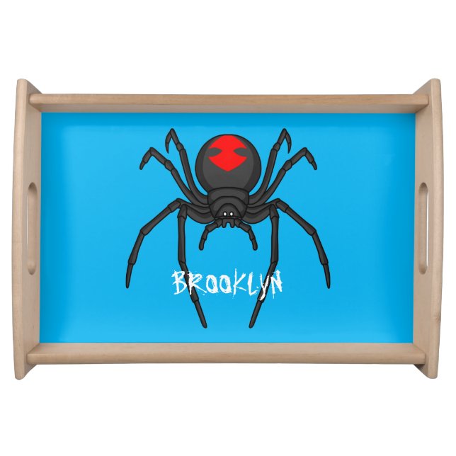 Scary black widow spider cartoon illustration serving tray (Front)