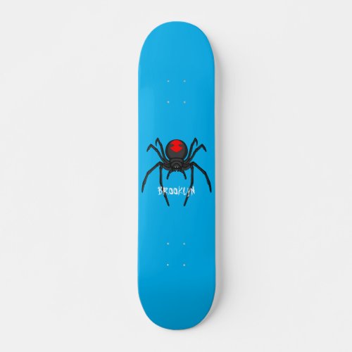Scary black widow spider cartoon illustration skateboard