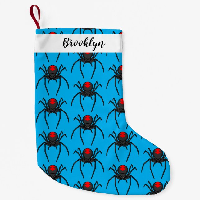 Scary black widow spider cartoon illustration small christmas stocking (Front)