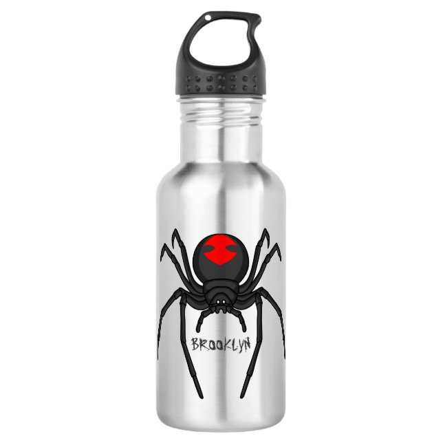 Scary black widow spider cartoon illustration  stainless steel water bottle (Front)