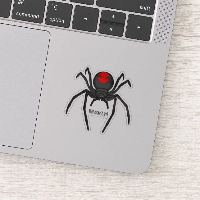 Scary black widow spider cartoon illustration sticker (Detail)