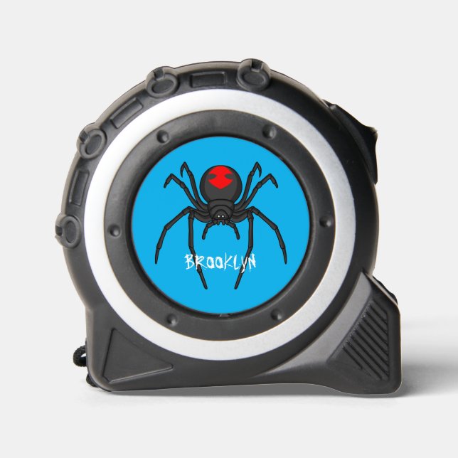 Scary black widow spider cartoon illustration tape measure (Front)
