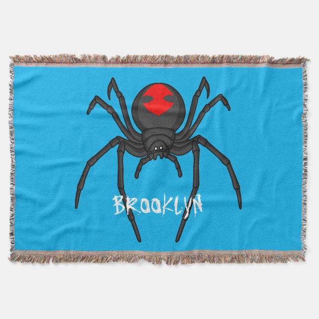 Scary black widow spider cartoon illustration throw blanket (Front)