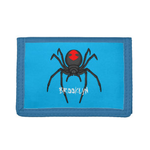 Scary black widow spider cartoon illustration trifold wallet