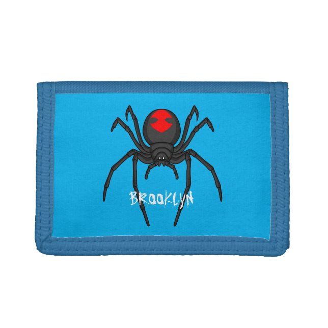 Scary black widow spider cartoon illustration  trifold wallet (Front)