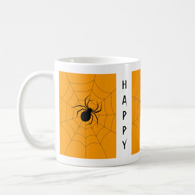 Scary Black Widow Spider Happy Halloween Coffee Mug (Left)