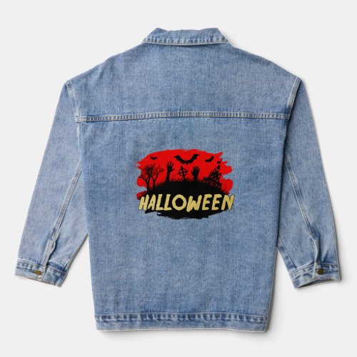 Scary Bloody Cemetery Halloween Undead Party  Denim Jacket