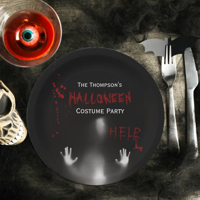 Scary Bloody Halloween Costume Party Black Paper Plates (Creator Uploaded)
