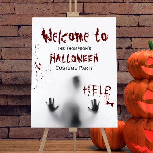 Scary Bloody Halloween White Welcome Party Sign