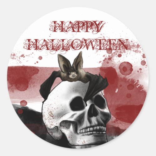 Scary Bloody Skull Happy Halloween Party  Classic Round Sticker