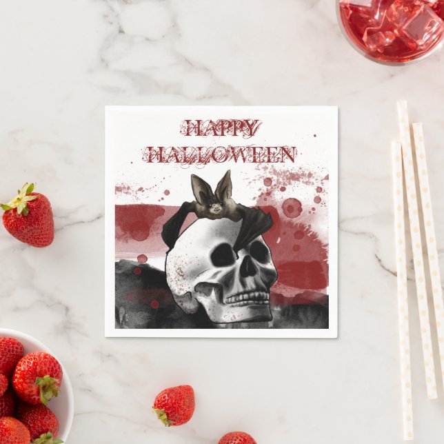 Scary Bloody Skull Happy Halloween Party Napkins (Insitu)