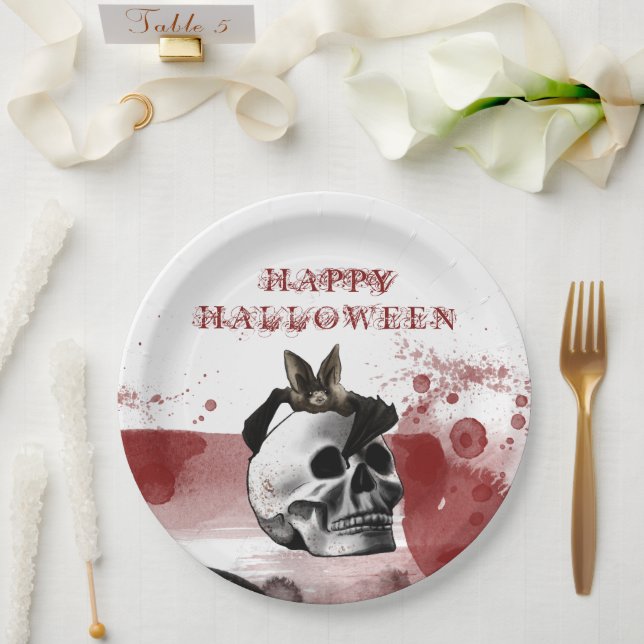 Scary Bloody Skull Happy Halloween Party  Paper Plates (Wedding)