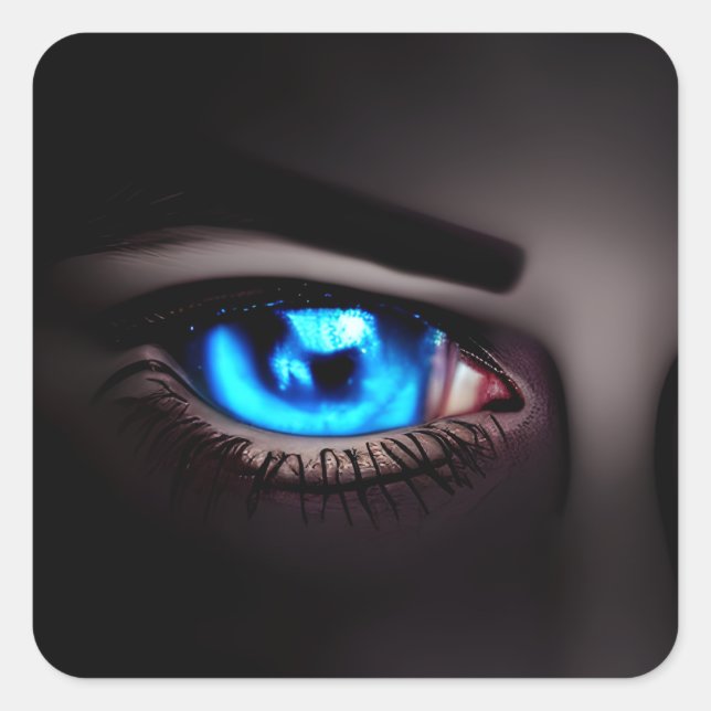 Scary Blue Eye Spooky Halloween Square Sticker (Front)