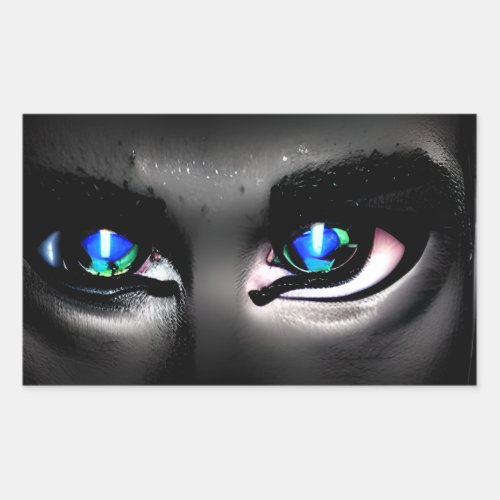 Scary Blue Eyes Staring out of the Dark Rectangular Sticker