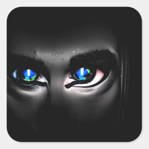 Scary Blue Eyes Staring out of the Dark Square Sticker