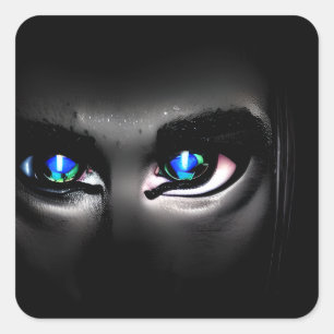 Scary Blue Eyes Staring out of the Dark Square Sticker