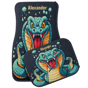 Scary Blue Golden Snake Serpentine Personalized Car Floor Mat