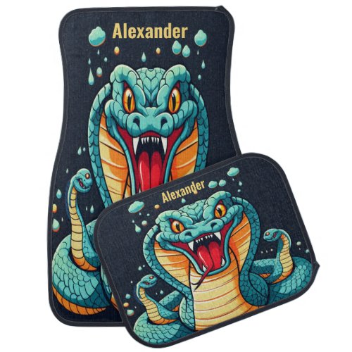 Scary Blue Golden Snake Serpentine Personalized Car Floor Mat