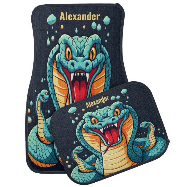 Scary Blue Golden Snake Serpentine Personalized Car Floor Mat (Set)