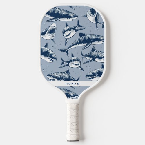 Scary Blue Shark Pattern  Name Pickleball Paddle