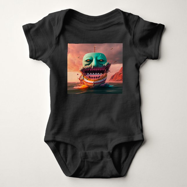 Scary boat baby bodysuit (Front)