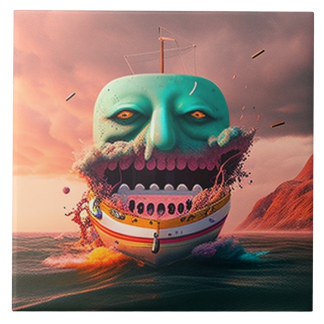 Scary boat ceramic tile (Front)