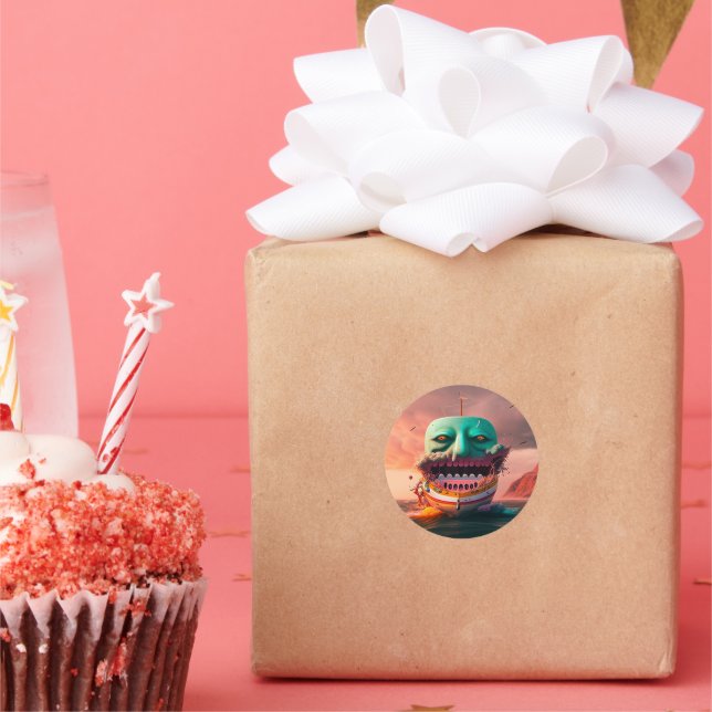 Scary boat classic round sticker (Party)