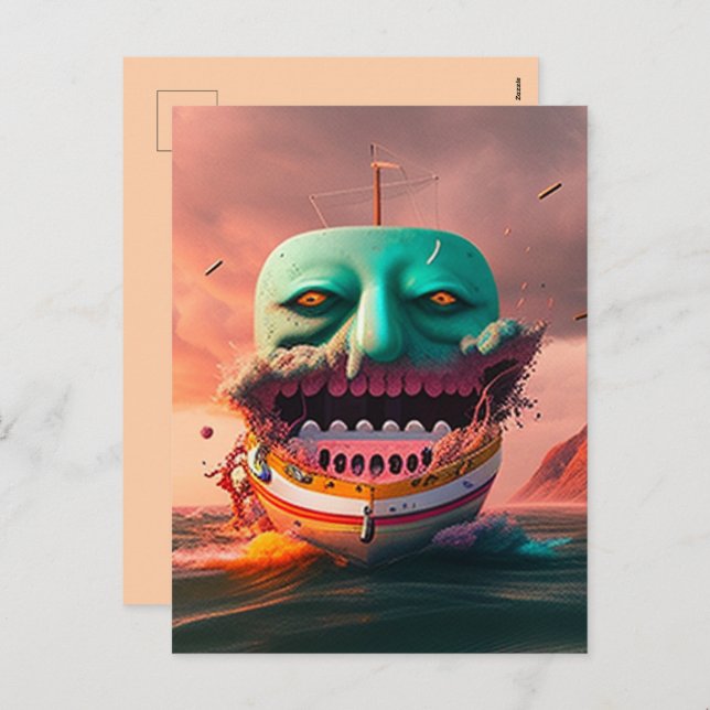 Scary boat holiday postcard (Front/Back)