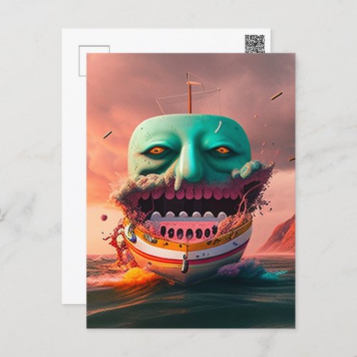 Scary boat postcard