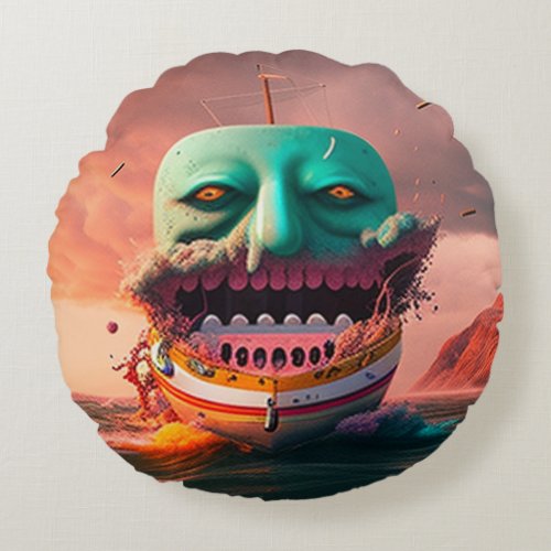 Scary boat round pillow